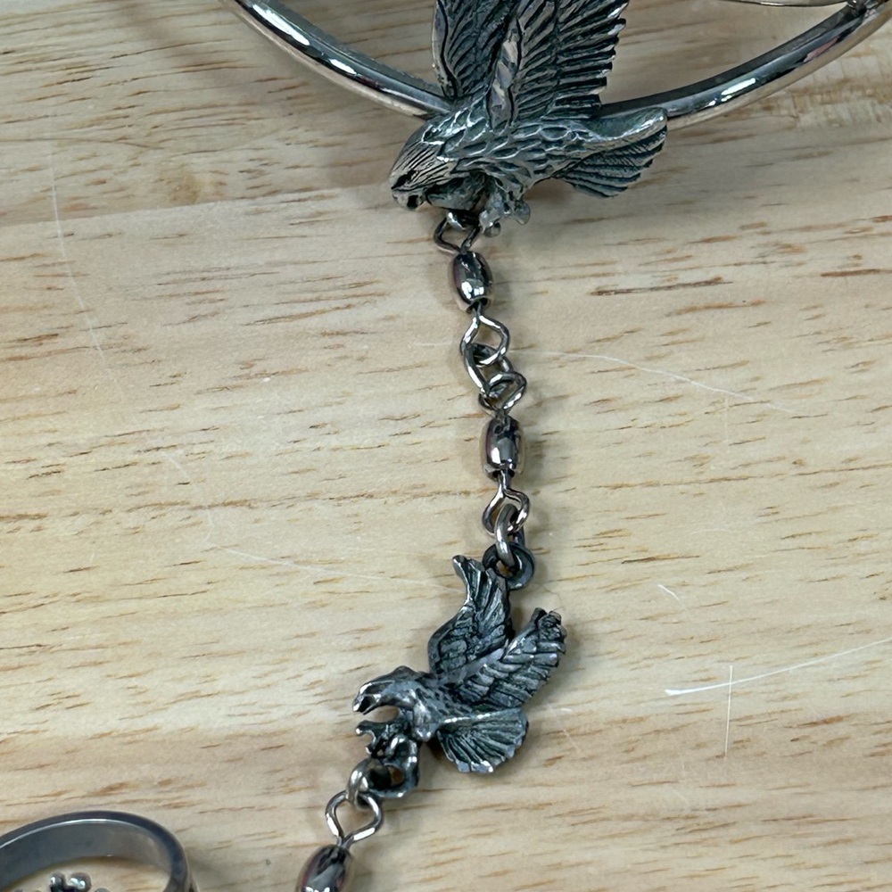 EJC 1992 Vintage Silver Eagle Slave Cuff Bracelet and Ring - Picture 7 of 13